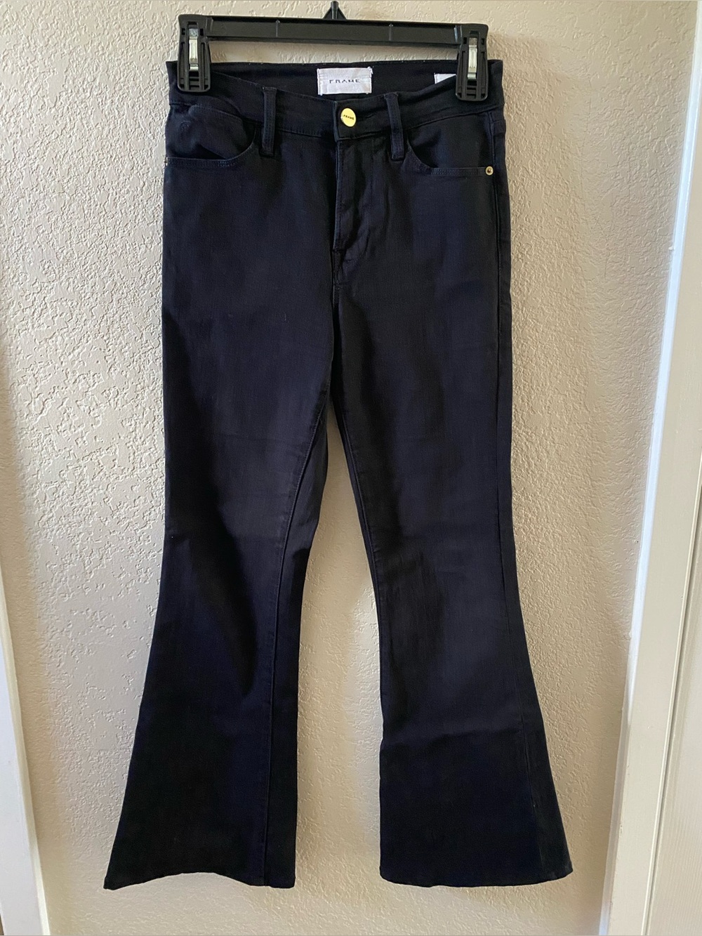 FRAME Le High Rise Slim Flare Black Dark Wash Denim Jeans Cotton Size 24